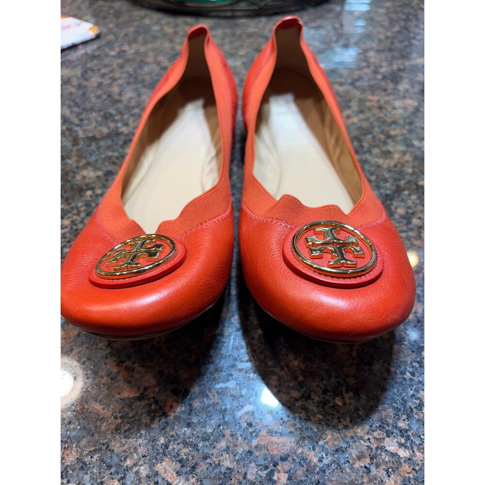 Tory Burch Women’s Orange Leather Round Toe Slip-On Ballet Flats Size 9 - Picture 12 of 16